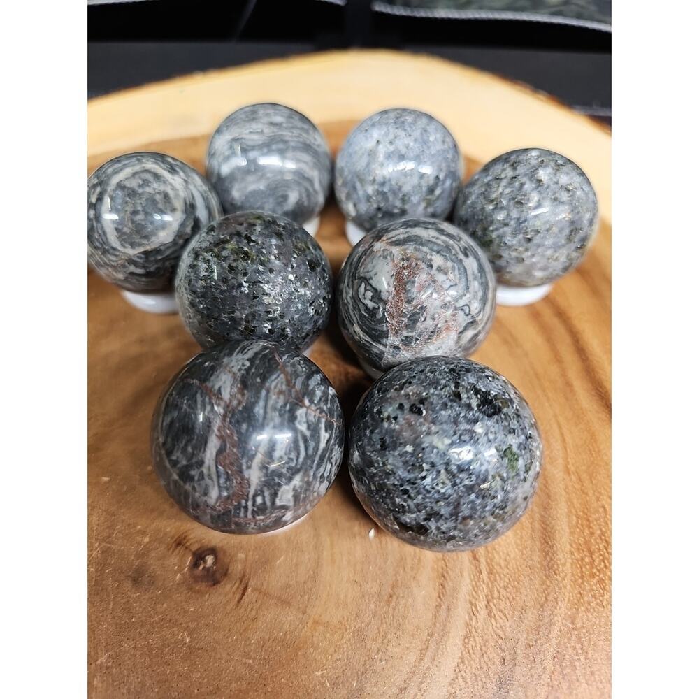 1each Natural Quartz Crystal Jasper Sphere Ball Healing 40mm W/ring Stand Random